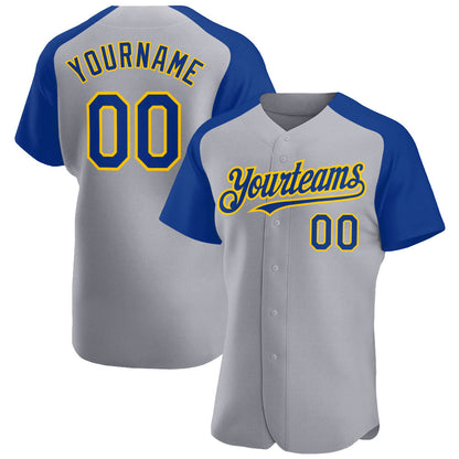 Custom Gray Royal-Yellow Authentic Raglan Sleeves Baseball Jersey - Sky-Custom