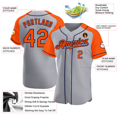 Custom Gray Orange-Navy Authentic Raglan Sleeves Baseball Jersey - Sky-Custom