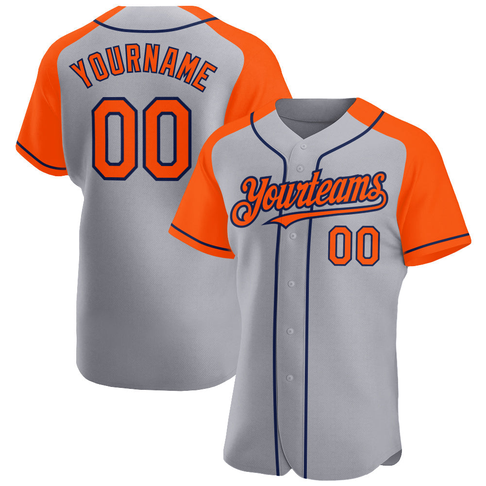 Custom Gray Orange-Navy Authentic Raglan Sleeves Baseball Jersey - Sky-Custom