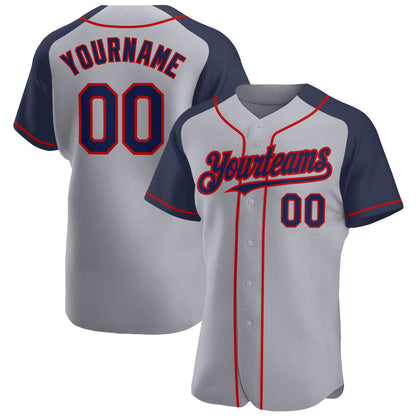 Custom Gray Navy-Red Authentic Raglan Sleeves Baseball Jersey - Sky-Custom