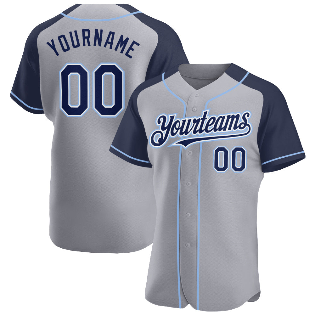 Custom Gray Navy-Light Blue Authentic Raglan Sleeves Baseball Jersey - Sky-Custom