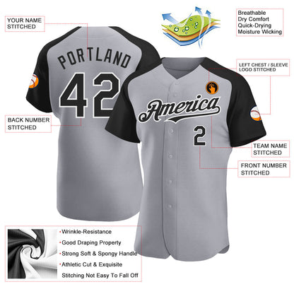 Custom Gray Black-White Authentic Raglan Sleeves Baseball Jersey - Sky-Custom