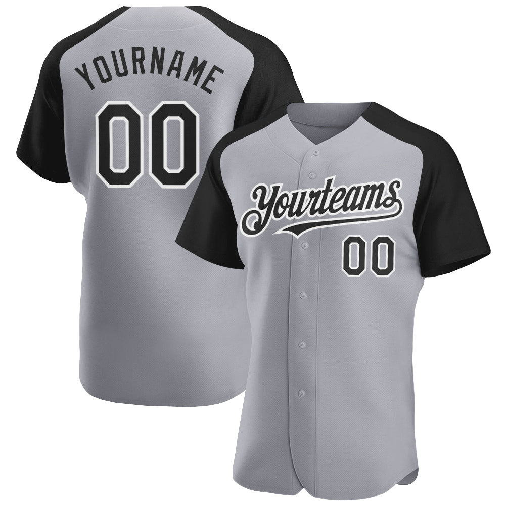 Custom Gray Black-White Authentic Raglan Sleeves Baseball Jersey - Sky-Custom