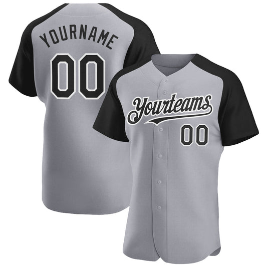 Custom Gray Black-White Authentic Raglan Sleeves Baseball Jersey - Sky-Custom