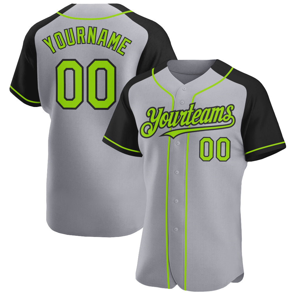 Custom Gray Neon Green-Black Authentic Raglan Sleeves Baseball Jersey - Sky-Custom