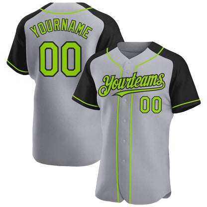 Custom Gray Neon Green-Black Authentic Raglan Sleeves Baseball Jersey - Sky-Custom