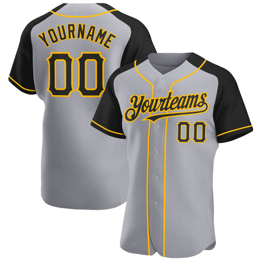 Custom Gray Black-Gold Authentic Raglan Sleeves Baseball Jersey - Sky-Custom