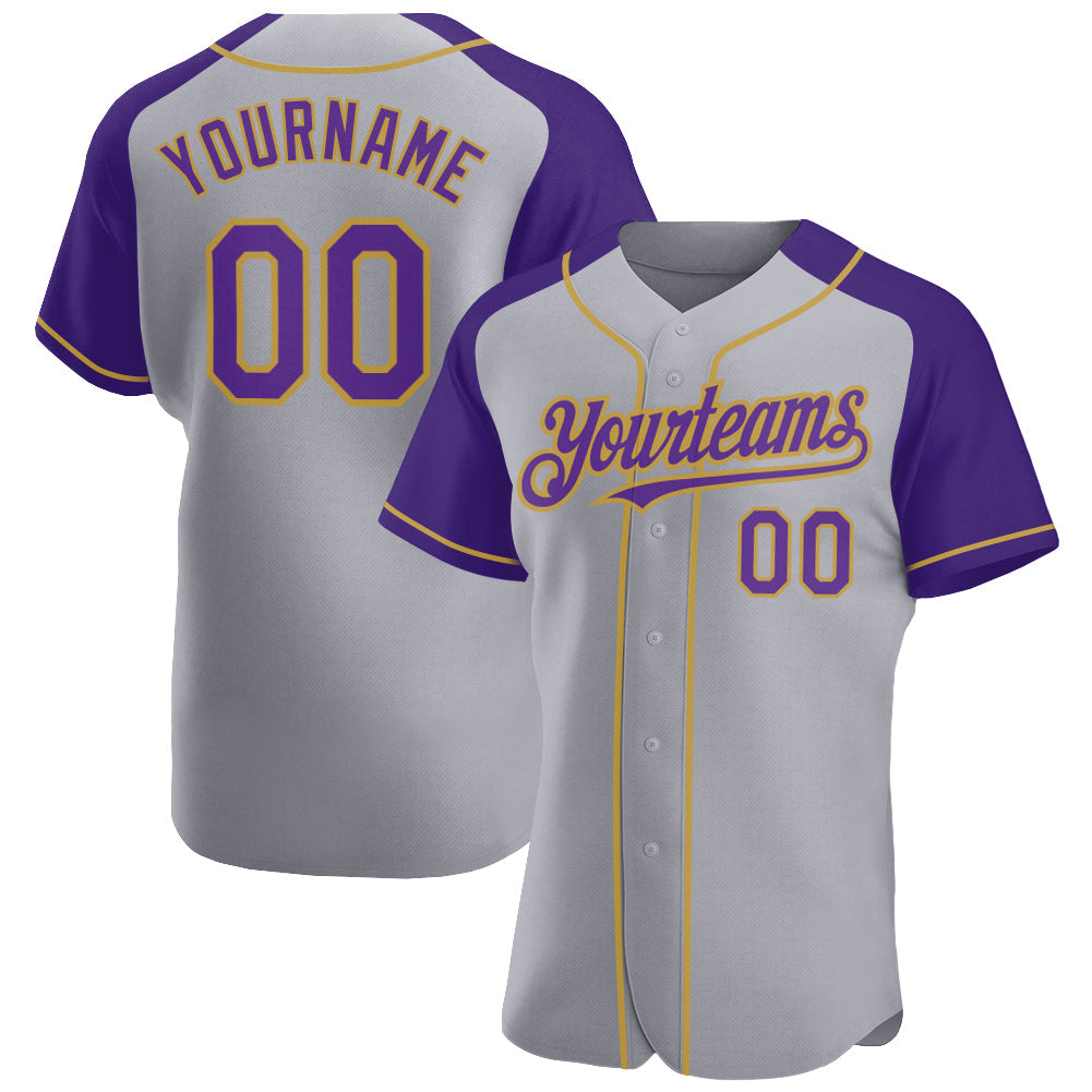 Custom Gray Purple-Old Gold Authentic Raglan Sleeves Baseball Jersey - Sky-Custom