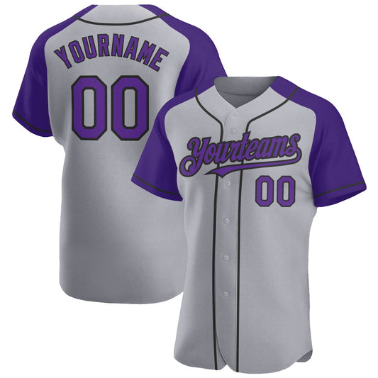 Custom Gray Purple-Black Authentic Raglan Sleeves Baseball Jersey - Sky-Custom