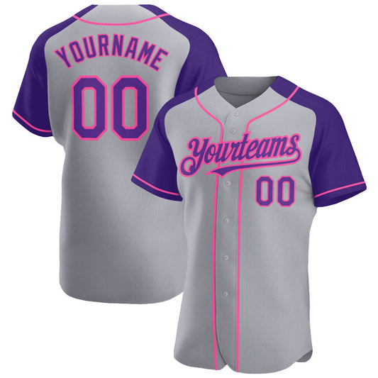 Custom Gray Purple-Pink Authentic Raglan Sleeves Baseball Jersey - Sky-Custom
