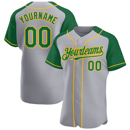 Custom Gray Kelly Green-Gold Authentic Raglan Sleeves Baseball Jersey - Sky-Custom