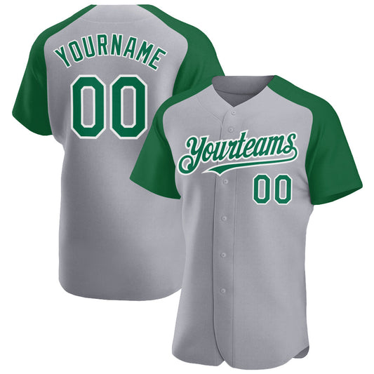 Custom Gray Kelly Green-White Authentic Raglan Sleeves Baseball Jersey - Sky-Custom