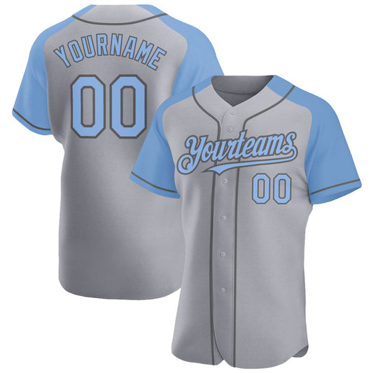 Custom Gray Light Blue-Steel Gray Authentic Raglan Sleeves Baseball Jersey - Sky-Custom