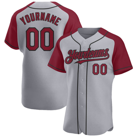 Custom Gray Crimson-Black Authentic Raglan Sleeves Baseball Jersey - Sky-Custom