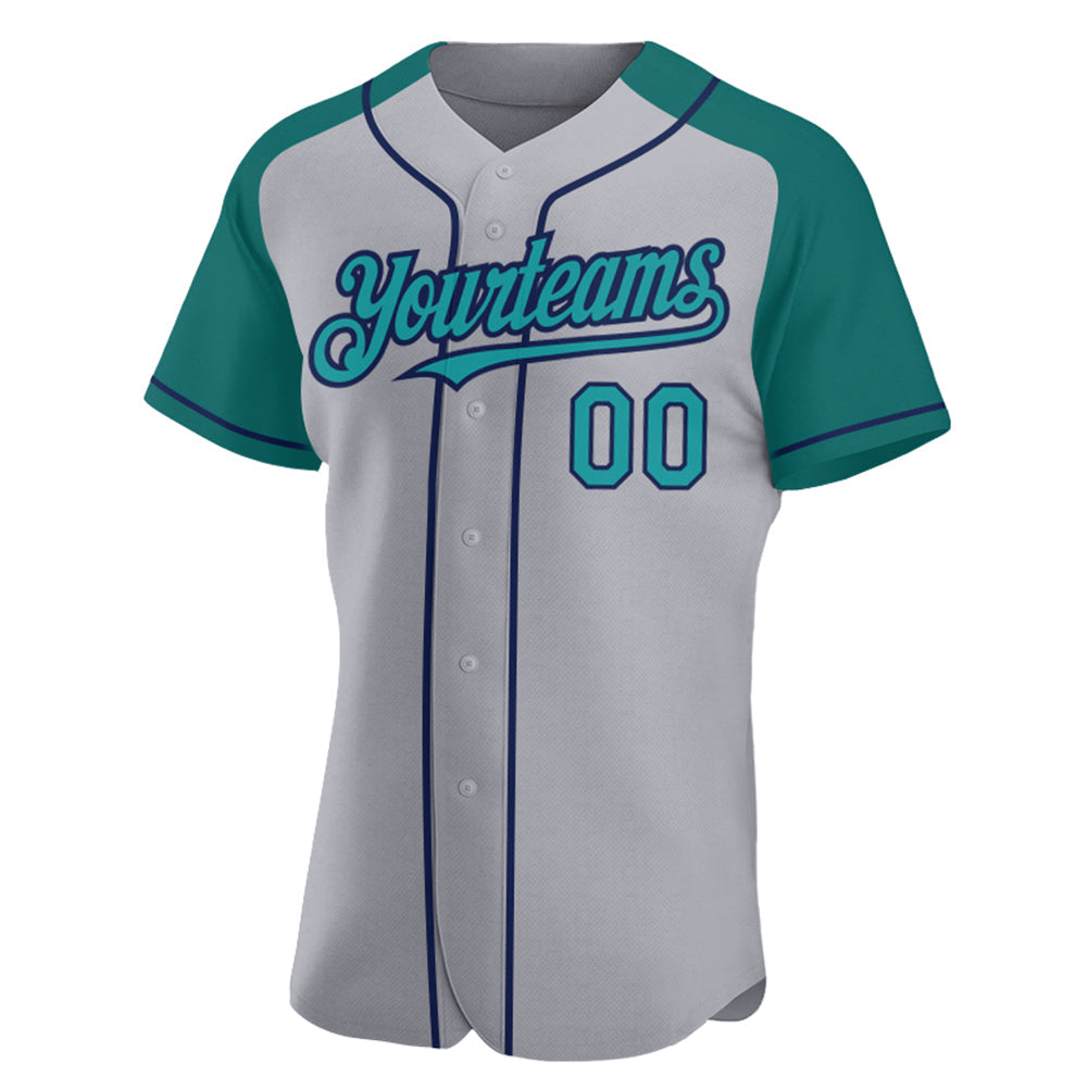 Custom Gray Teal-Navy Authentic Raglan Sleeves Baseball Jersey - Sky-Custom