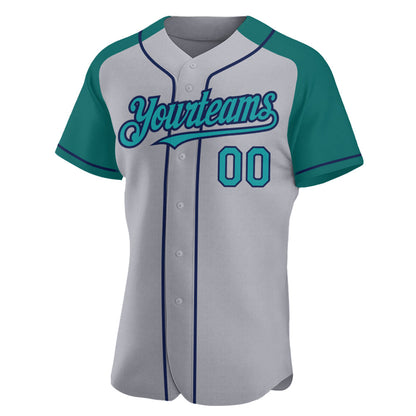 Custom Gray Teal-Navy Authentic Raglan Sleeves Baseball Jersey - Sky-Custom
