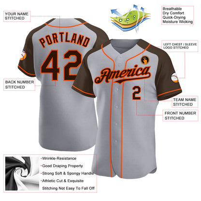 Custom Gray Brown-Orange Authentic Raglan Sleeves Baseball Jersey - Sky-Custom
