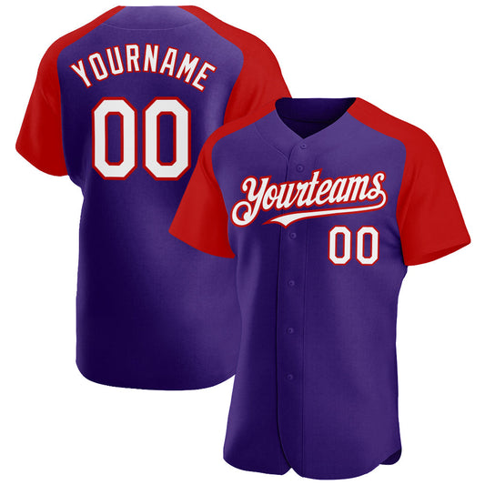 Custom Purple White-Red Authentic Raglan Sleeves Baseball Jersey - Sky-Custom