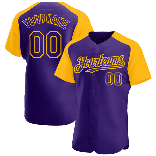 Custom Purple Gold Authentic Raglan Sleeves Baseball Jersey - Sky-Custom
