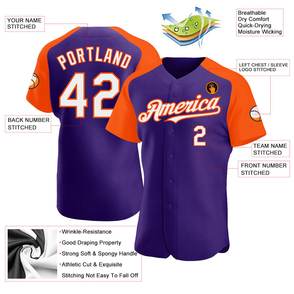 Custom Purple White-Orange Authentic Raglan Sleeves Baseball Jersey - Sky-Custom