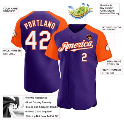 Custom Purple White-Orange Authentic Raglan Sleeves Baseball Jersey - Sky-Custom