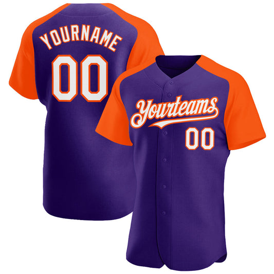 Custom Purple White-Orange Authentic Raglan Sleeves Baseball Jersey - Sky-Custom