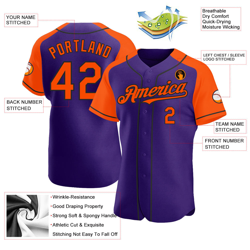 Custom Purple Orange-Black Authentic Raglan Sleeves Baseball Jersey - Sky-Custom