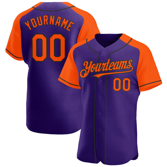 Custom Purple Orange-Black Authentic Raglan Sleeves Baseball Jersey - Sky-Custom