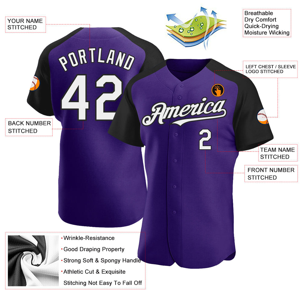 Custom Purple White-Black Authentic Raglan Sleeves Baseball Jersey - Sky-Custom