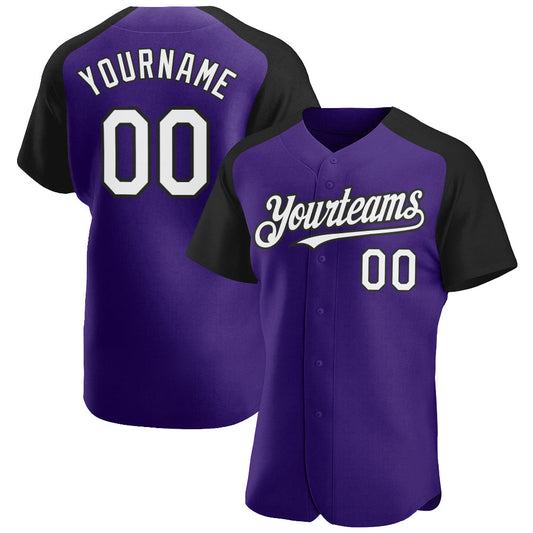 Custom Purple White-Black Authentic Raglan Sleeves Baseball Jersey - Sky-Custom