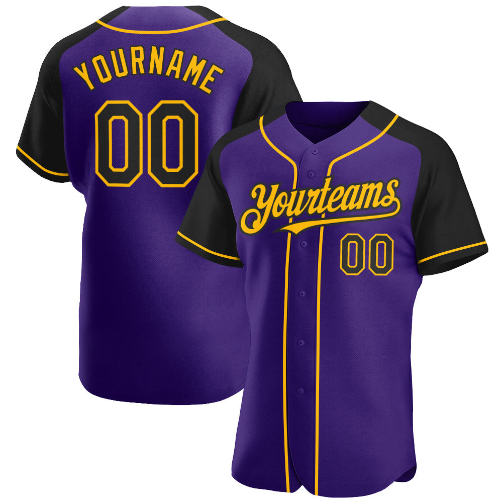Custom Purple Black-Gold Authentic Raglan Sleeves Baseball Jersey - Sky-Custom