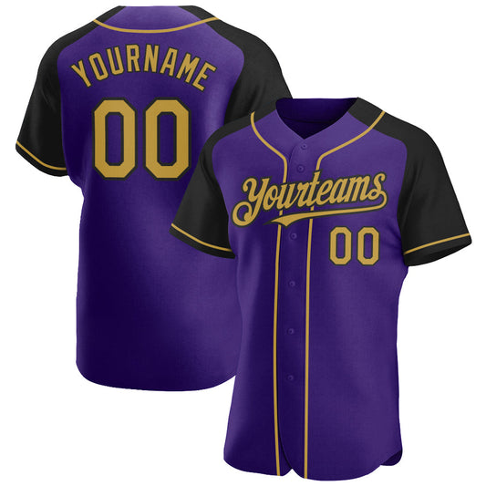 Custom Purple Old Gold-Black Authentic Raglan Sleeves Baseball Jersey - Sky-Custom