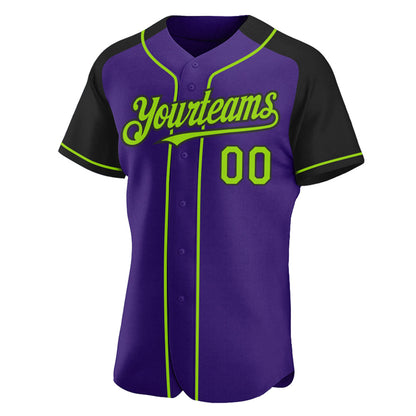 Custom Purple Neon Green-Black Authentic Raglan Sleeves Baseball Jersey - Sky-Custom