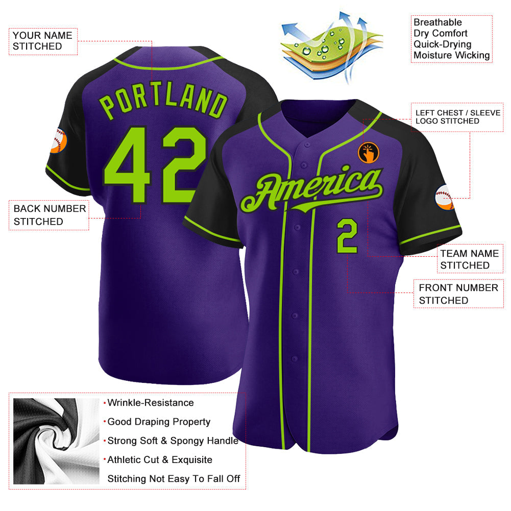 Custom Purple Neon Green-Black Authentic Raglan Sleeves Baseball Jersey - Sky-Custom