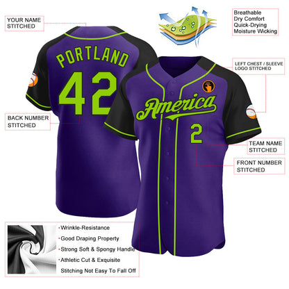 Custom Purple Neon Green-Black Authentic Raglan Sleeves Baseball Jersey - Sky-Custom