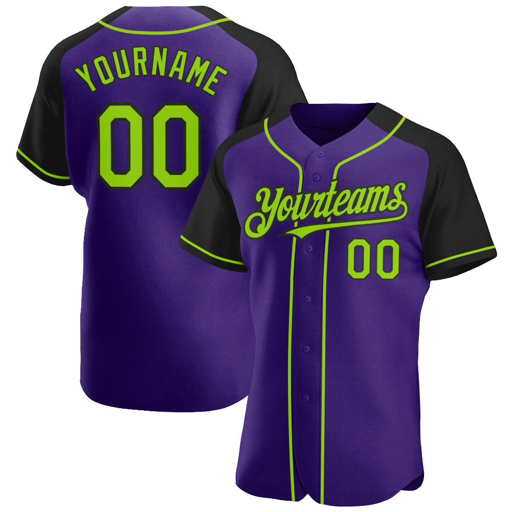 Custom Purple Neon Green-Black Authentic Raglan Sleeves Baseball Jersey - Sky-Custom