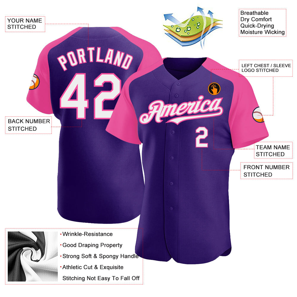 Custom Purple White-Pink Authentic Raglan Sleeves Baseball Jersey - Sky-Custom