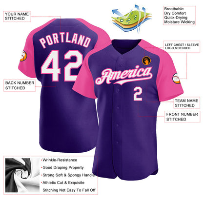 Custom Purple White-Pink Authentic Raglan Sleeves Baseball Jersey - Sky-Custom