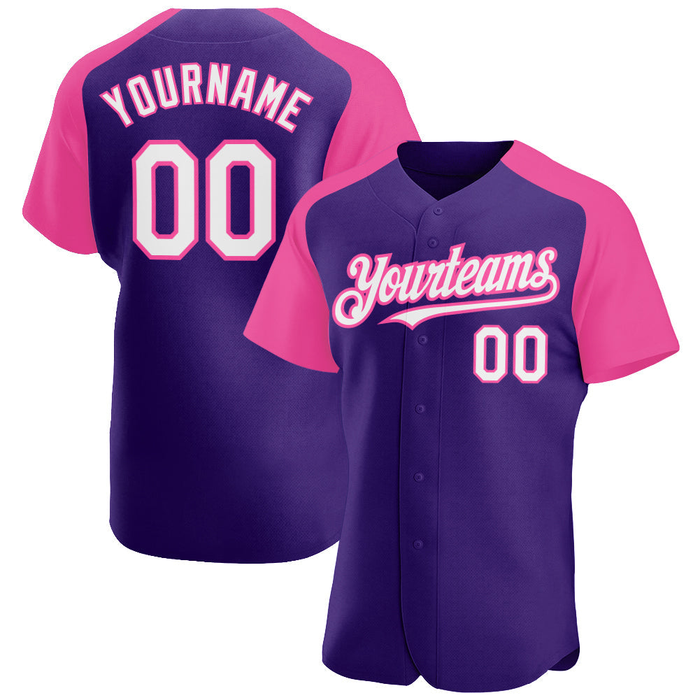 Custom Purple White-Pink Authentic Raglan Sleeves Baseball Jersey - Sky-Custom