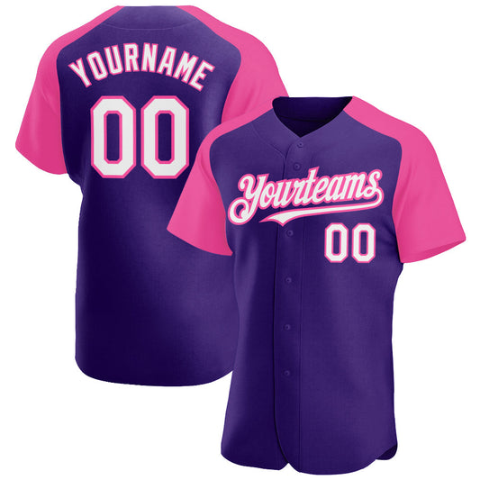 Custom Purple White-Pink Authentic Raglan Sleeves Baseball Jersey - Sky-Custom
