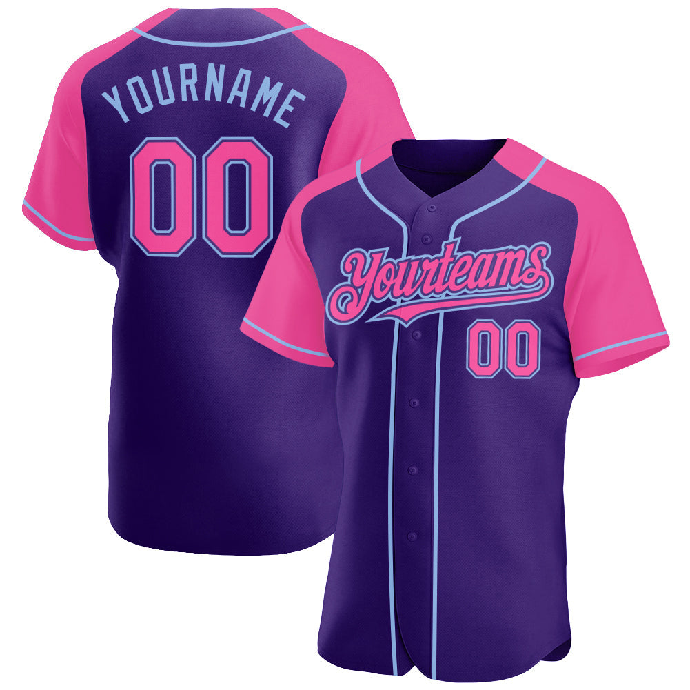Custom Purple Pink-Light Blue Authentic Raglan Sleeves Baseball Jersey - Sky-Custom