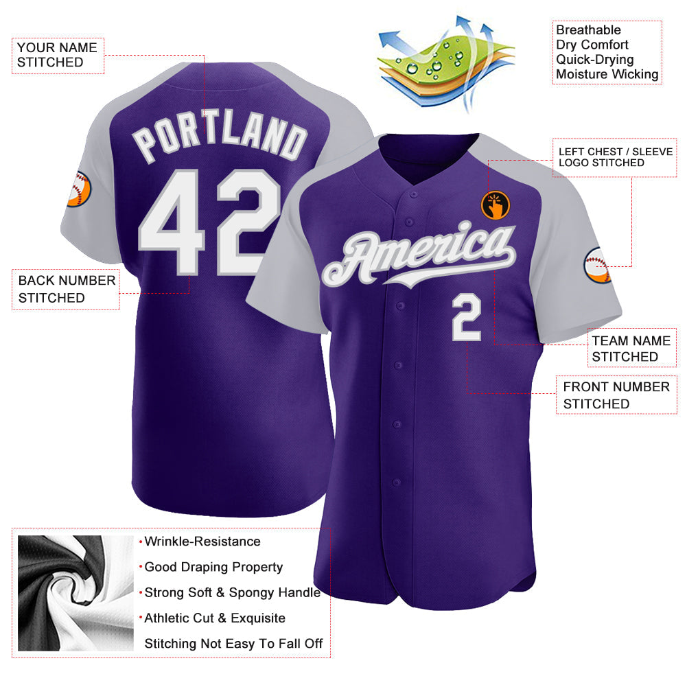 Custom Purple White-Gray Authentic Raglan Sleeves Baseball Jersey - Sky-Custom