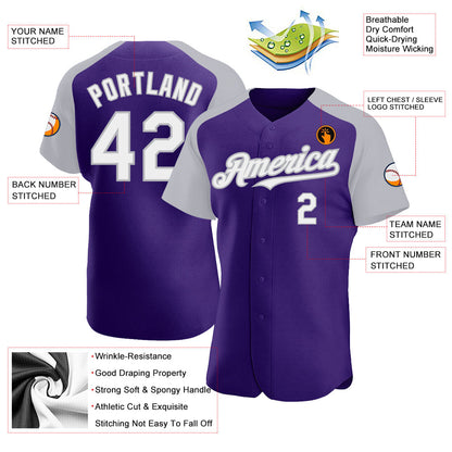 Custom Purple White-Gray Authentic Raglan Sleeves Baseball Jersey - Sky-Custom