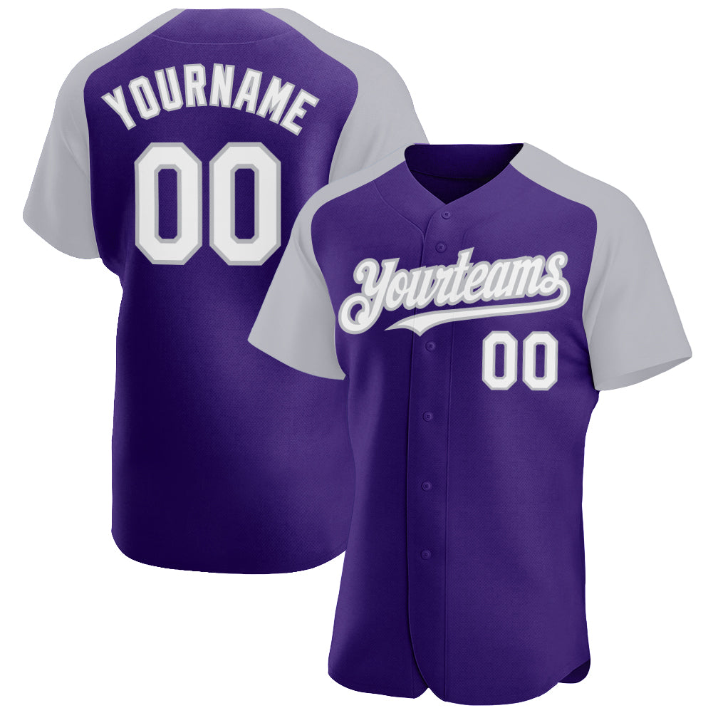 Custom Purple White-Gray Authentic Raglan Sleeves Baseball Jersey - Sky-Custom