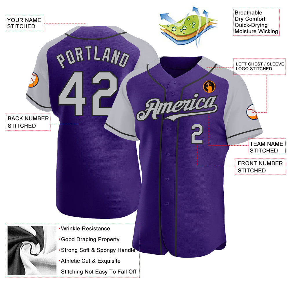 Custom Purple Gray-Black Authentic Raglan Sleeves Baseball Jersey - Sky-Custom