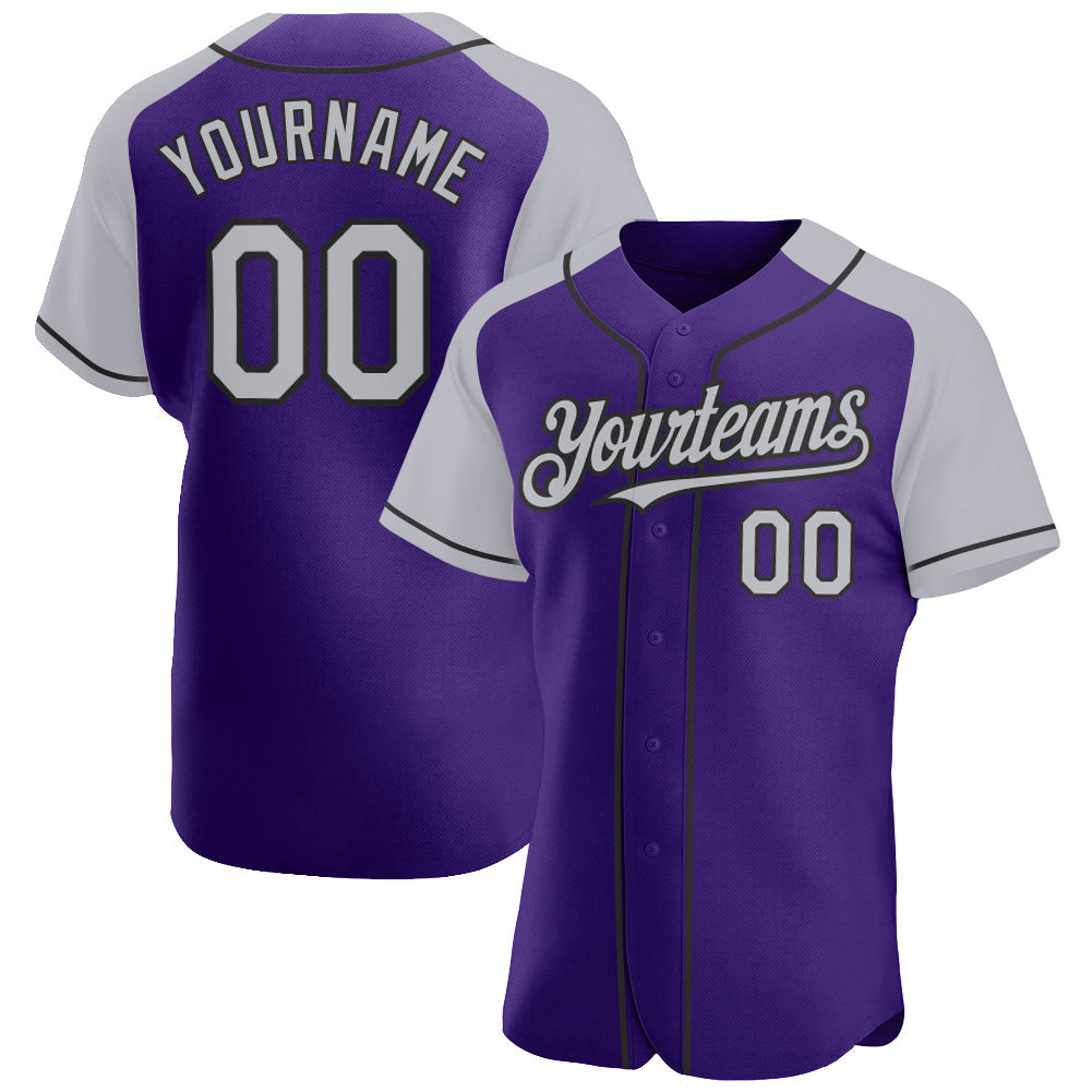 Custom Purple Gray-Black Authentic Raglan Sleeves Baseball Jersey - Sky-Custom