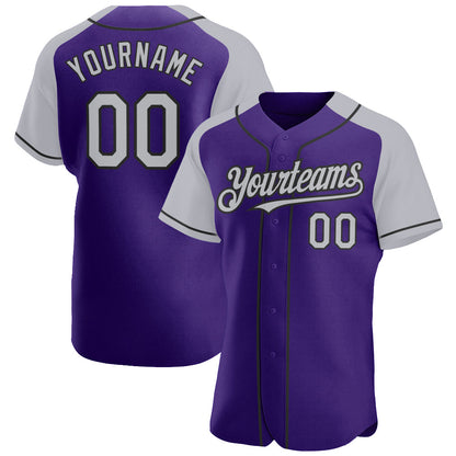 Custom Purple Gray-Black Authentic Raglan Sleeves Baseball Jersey - Sky-Custom