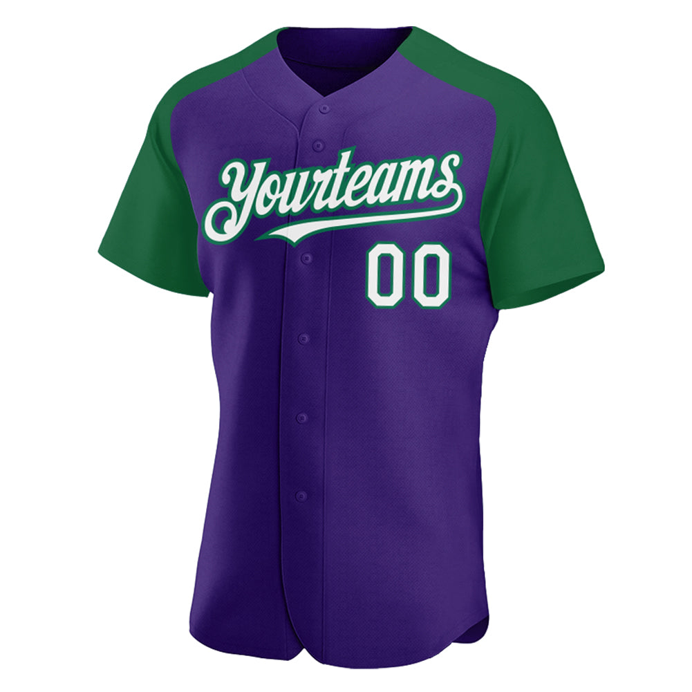 Custom Purple White-Kelly Green Authentic Raglan Sleeves Baseball Jersey - Sky-Custom