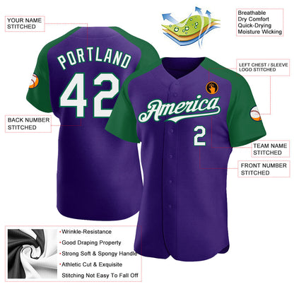 Custom Purple White-Kelly Green Authentic Raglan Sleeves Baseball Jersey - Sky-Custom