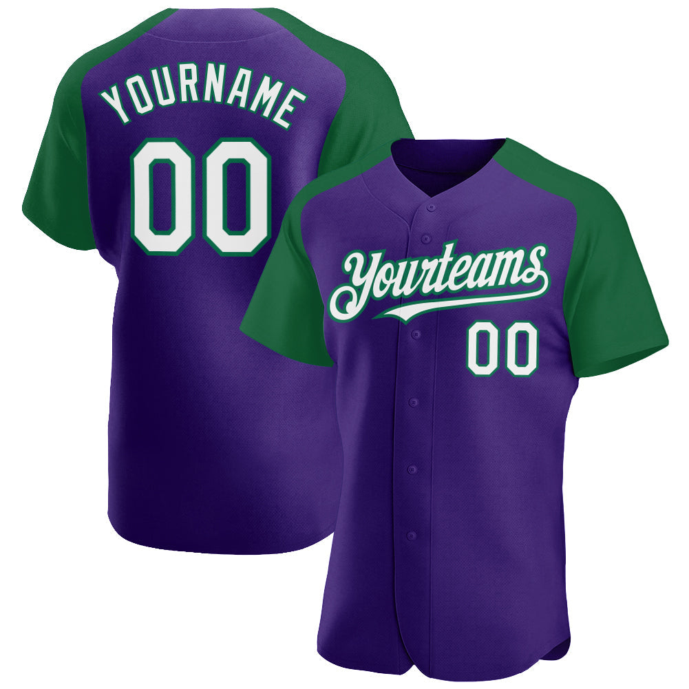 Custom Purple White-Kelly Green Authentic Raglan Sleeves Baseball Jersey - Sky-Custom